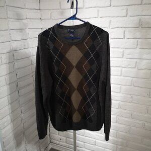 Dockers Men's Size Large Brown Tan Black & Grey Argyle Loose Fit Sweater